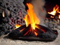 a burning charcoal on a fire heap, Ai Generated Royalty Free Stock Photo