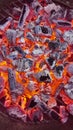 Burning charcoals background. Close-up of a hot charcoals lying in a barbeque grill. Royalty Free Stock Photo