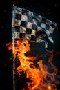 Burning checkered flag, racing, start and finish Royalty Free Stock Photo