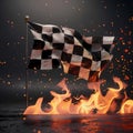 Burning checkered flag, racing, start and finish Royalty Free Stock Photo