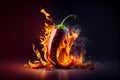 Burning chili pepper on fire.generative ai Royalty Free Stock Photo