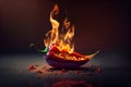 Burning chili pepper on fire.generative ai