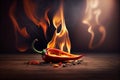 Burning chili pepper on fire.generative ai