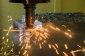 The burning chip from wear cutting tools on CNC milling machine