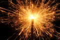 Burning Christmas sparkler, Bengal fire. Royalty Free Stock Photo