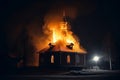 Burning church night flames. Generate Ai Royalty Free Stock Photo