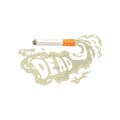 Burning cigarette with smoke and Dead inscription, bad habit, nicotine addiction cartoon vector Illustration Royalty Free Stock Photo