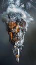 a burning cigarette with smoke forming the shape of a skull above it This powerful visual metaphor is often used to represent the Royalty Free Stock Photo