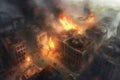 Burning city after airstrike attack. Generate ai Royalty Free Stock Photo