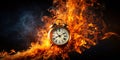 A Burning Clock on Black Visualizing the Urgency of Time Management and the Impact of Procrastination on Productivity Royalty Free Stock Photo
