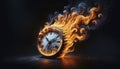Burning Clock Dial Symbolizing Time's Passage