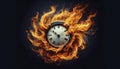 Burning Clock Dial Symbolizing Time's Passage