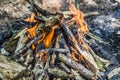 Burning coal in barbecue, background fire