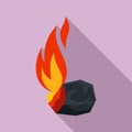 Burning coal icon, flat style