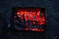 Burning coals in a brazier, close-up Royalty Free Stock Photo