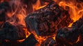 Burning coals fire background. Illustration AI Generative Royalty Free Stock Photo