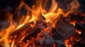 Burning coals fire background. Illustration AI Generative Royalty Free Stock Photo