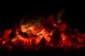 Burning coals with fire flames Royalty Free Stock Photo