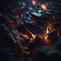 AI generated picture of smoldering coals in the dark close up
