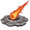 Burning Comet Falling into Grey Crater Illustration Pixel Art on White Background Royalty Free Stock Photo