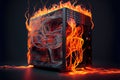 A burning computer server Royalty Free Stock Photo