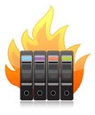 Burning computer server on white illustration Royalty Free Stock Photo