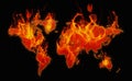 Burning continents, world map on fire, conceptual image of world problems, global warming, war, insecurity - Continentes ardiendo