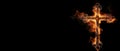 Burning cross fire in dark night banner. Generate Ai