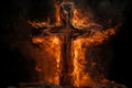 Burning cross fire in dark night sign flame. Generate Ai Royalty Free Stock Photo