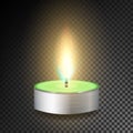 Burning 3D Realistic Dinner Candles. Dark Transparent Background