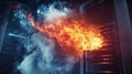 Burning Data Center. Server On Fire. System Crash And Data Loss. Digital Catastrophe Royalty Free Stock Photo