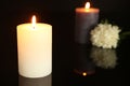 Burning decorative candles with flowe