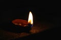 Burning diya in dark night in diwali