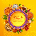 Burning diya on Happy Diwali Holiday background for light festival of India Royalty Free Stock Photo