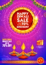 Burning diya on Happy Diwali Holiday Sale promotion advertisement background for light festival of India Royalty Free Stock Photo