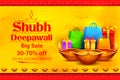 Burning diya on happy Diwali Holiday Sale promotion advertisement background for light festival of India Royalty Free Stock Photo