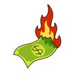 Burning dollar. Green money on fire Royalty Free Stock Photo