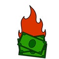 Burning dollar. Green money on fire. Failed business and economic crisis. Royalty Free Stock Photo