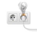 Burning double wall socket with plug wire realistic vector electrical safety control