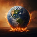 Global warming, Globe burning, Earth Burning, burning earth in fire, Climate change and Global warming Concept Royalty Free Stock Photo