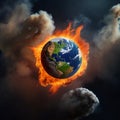 Globe burning, Earth Burning, burning earth in fire, Climate change and Global warming Concept Royalty Free Stock Photo