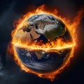 Globe burning, Earth Burning, burning earth in fire, Climate change and Global warming Concept Royalty Free Stock Photo