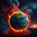 Earth Burning, burning earth in fire, Globe burning, Climate change and Global warming Concept Royalty Free Stock Photo