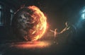 Burning earth and curious child Royalty Free Stock Photo