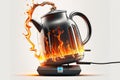 Burning Electric Kettle On A White Background. Generative AI