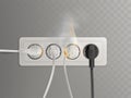 Burning electrical outlet with power plugs vector