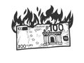 Burning Euro sketch vector illustration