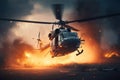 Burning falling helicopter. War concept created by generative AI