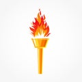 A burning fire on a beautiful golden torch. A blazing fire. The fiery torch of the champion\'s victory. The flame icon