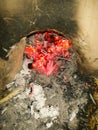 Burning fire on black coal natural Royalty Free Stock Photo